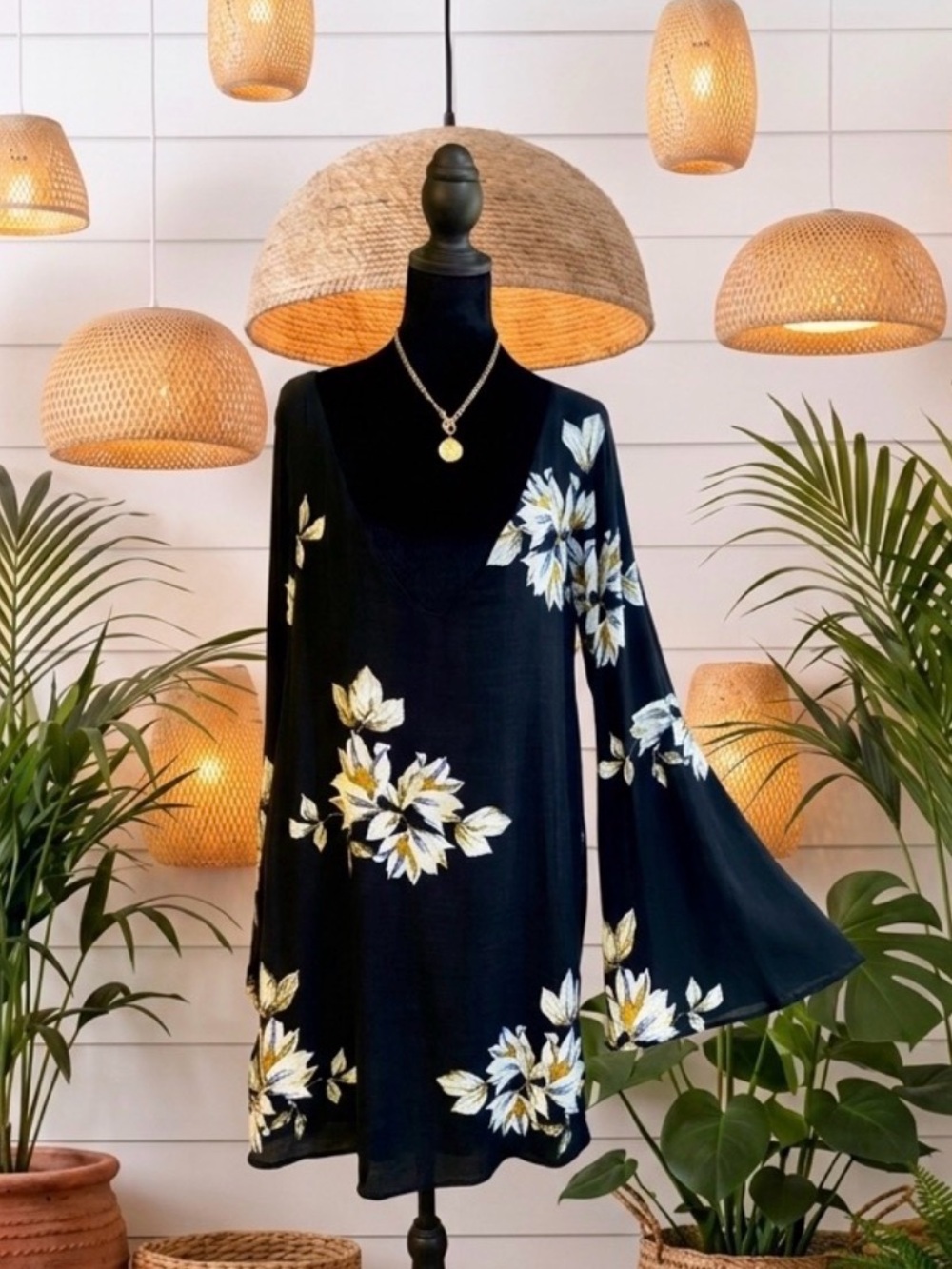 Free People Huge Bell Sleeve Cutout Back Dress